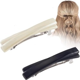2Pcs White Black French Barrette Hair Clips Small Tortoise Shell Hairpin No Slip Hair Accessories for Women