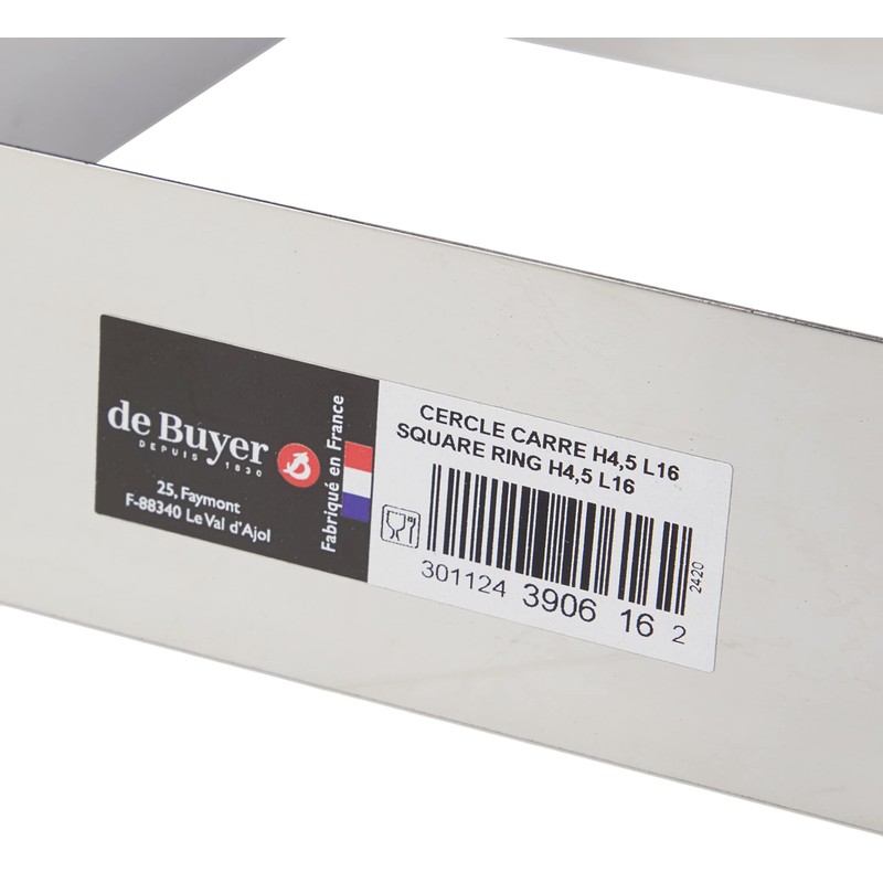 De Buyer 3906.16 Stainless Steel Square Rings, 4.5 cm High