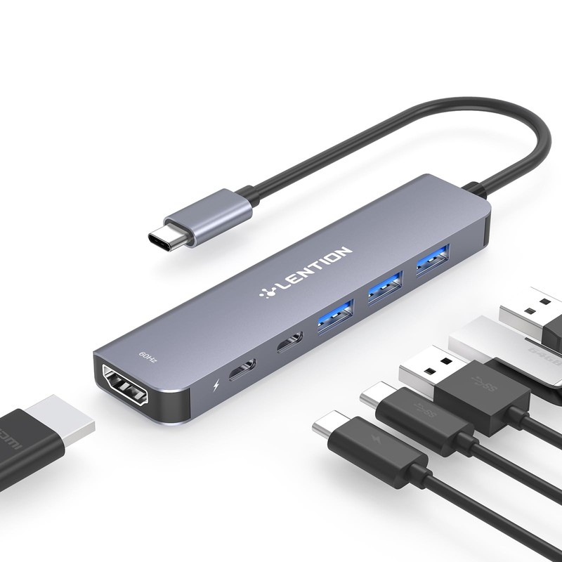 LENTION 6 en 1 Adaptador USB C a HDMI 4K60Hz,