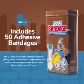 BioSwiss Bandages, Tools Shaped Self Adhesive Bandage, Latex Free Sterile Wound Care, Fun First Aid Kit Supplies for Kids and Adults, 50 Count