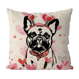 GAGEC Valentines Day Pillow Covers 18x18 Inch French Bulldog Dog Farmhouse Sofa Throw Pillowcase Love Hearts Cushion Case Dog Decoration Wedding Anniversary Decor