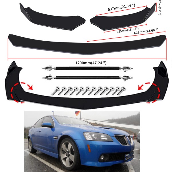 Unbranded Glossy Black/ Front Bumper Lip Spoiler Splitter+Strut Rods/ For