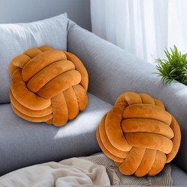 Wadser 2 Pcs Knot Pillow Ball, Caramel Knotted Pillow Plush Ball Pillows, 8.7" Decorative Throw Pillows for Sofa Couch Aesthetic Home Decor