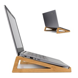 S&A WOODCRAFT Bamboo Wooden Laptop Stand, Portable Desk Laptop Holder for Tablet with Carry Pouch, Compact Travel Laptop Stand with Protective Silicone Pads, Suitable for Laptops and Tablets
