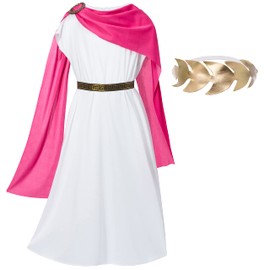 TOGROP Greek Toga Costume for Kids Girls Ancient Greece Mythos Philosopher Rome Nobility Cosplay 8-12 Years Pink