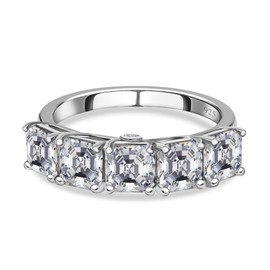 TJC Moissanite Band Ring for Women in Platinum Plated 925 Sterling Silver Size K Prong Setting Metal Wt. 2.3 Grams