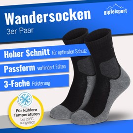 Gipfelsport Hiking Socks Made of Merino Wool, Outdoor Socks, Trekking Socks, Hiking Socks for Women, Men and Children, black, 45-47
