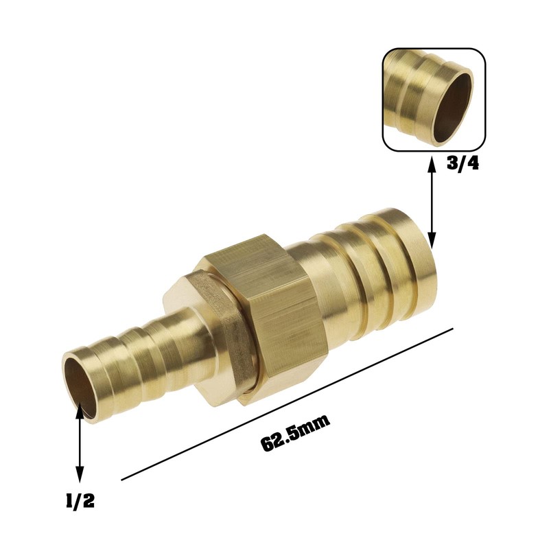 3/4 to 1/2 Barb Hose Fitting Replacement Straight Brass Barb