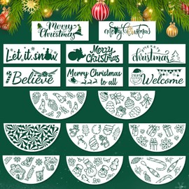 16pcs Christmas Stencils, 11.7 inch Reusable Merry Christmas Let It Snow Templates Half Round Holiday Stencils for Painting on Wood Welcome Sign Drawing DIY Crafts Window Wall Home Decor (D)
