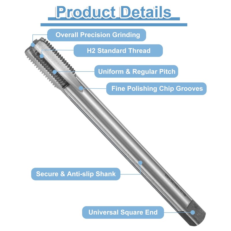 sourcing map Straight Flute Thread Tap, G1/4-19 Screw Threading Tapping