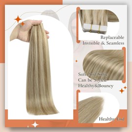 Full Shine Full Shine Highlight Blonde Tape in Hair Extensions Color 16P22 Tape in Extensions Human Hair 18Inch Double Sided Extension Invisible Skin Weft 100G 40Pcs Soft Straight for Women