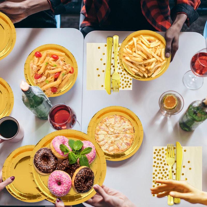 200 PCS Gold Disposable Party Supplies, Disposable Party Tableware Set