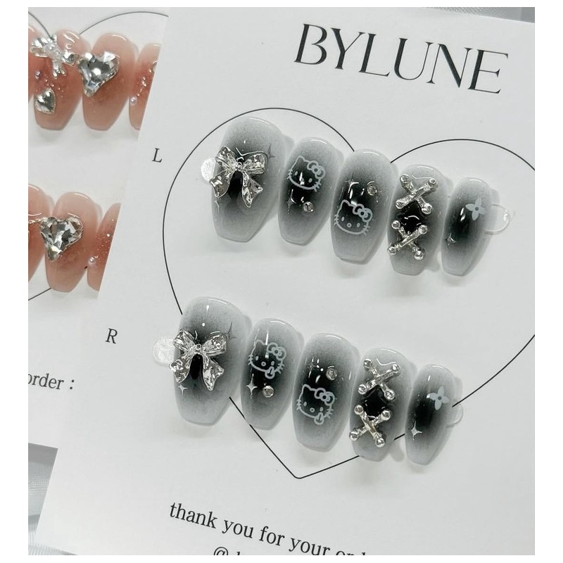 Black Cheek Handmade Nail Tips Nail Tips - Ballerina /