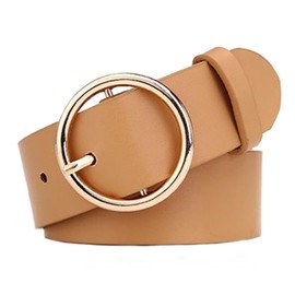 MESHIKAIER 41X1.3 Inch Women Fashion PU Leather Belt Casual Waist Belt with Round Metal Buckle, Brown, 105*3.3cm