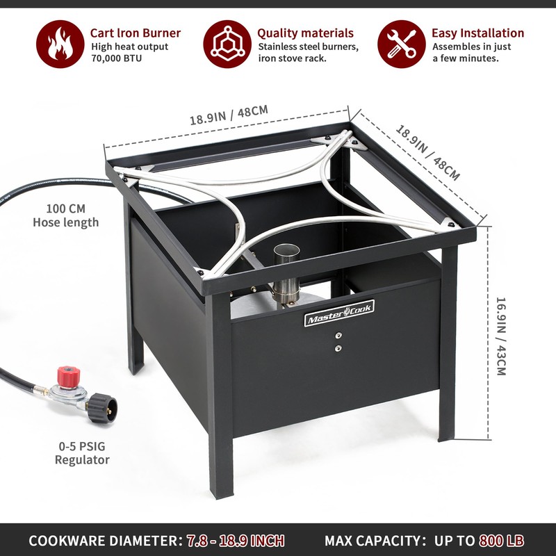 MASTER COOK 70000 BTU Propane Burner, Outdoor Camp Stove Adjustable
