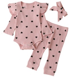 Fullfamous Infant Baby Girl Clothes Outfits,Fall Winter Romper Christmas Clothing Set 6-9 months Pink Heart
