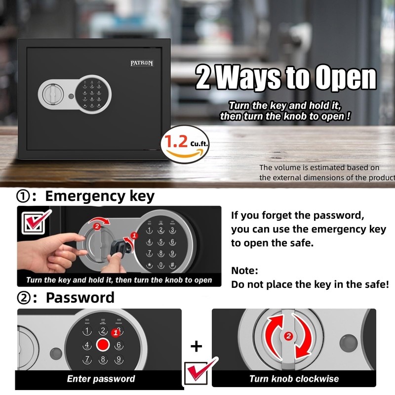 [ 1.2 Cu.ft. ]PATRON Fireproof Safe for Home,Digital Security Home