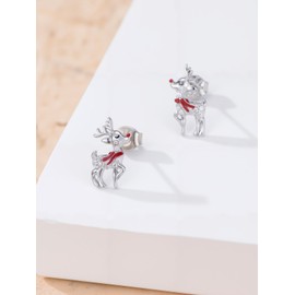 Dorunmo Christmas Reindeer Earrings 925 Sterling Silver Reindeer Stud Earrings Cute Deer Christmas Jewelry Gifts for Women