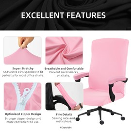 Stretch Computer Office Chair Cover with Armrest Covers Durable Zipper Universal Washable Removable Spandex Rotating Boss Chair Slipcovers Anti-dust Soft Desk Chair Seat Protector, Pink