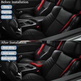 YOFAMO for Dodge Challenger 2015-2023 Car Armrest Cover Waterproof Center Console Pad Covers Scratch Resistance Box Cover Leather Protector Pad Decoration Accessories(Carbon Fiber + Red)