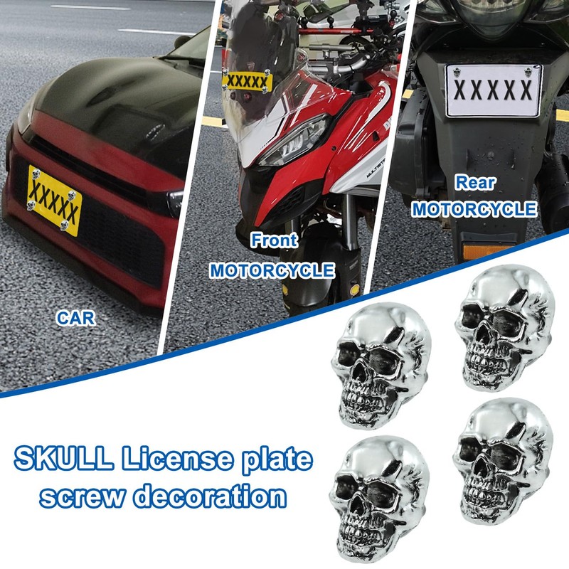 Bashineng Skull License Plate Bolts Fasteners License Plate Screw Decoration