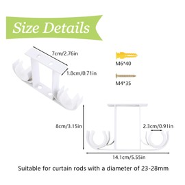 UFURMATE Curtain Rod Brackets 4Pcs Aluminum Alloy Ceiling-Mount Brackets Double Curtain Holders Window Drapery Rod Hanging Supports for 23-28mm Curtain Pole (Milky White)