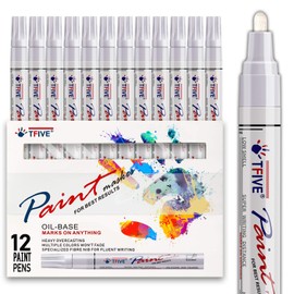 White Paint Pens Markers - 12 Pack Oil Based Permanent Marker, Medium Tip, Never Fade, Quick Dry, Waterproof Paint Pen for Rocks Painting, Wood, Fabric, Plastic, Canvas, Glass, Metal