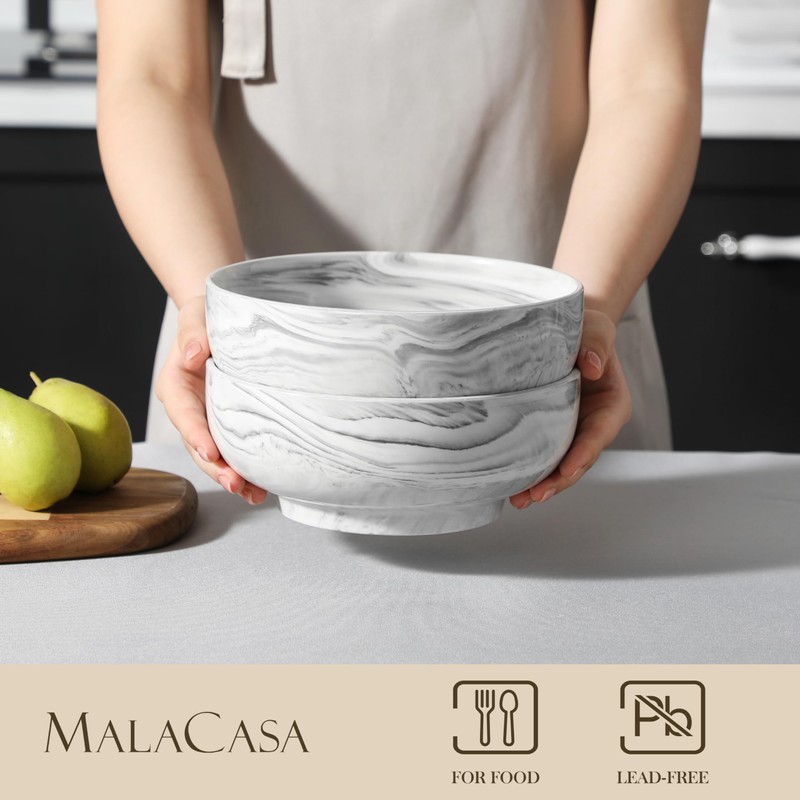 MALACASA Large Serving Bowls, 60 OZ (8'') Salad Bowls Set