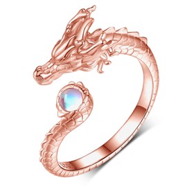 qielizhu Dragon Ring 925 Sterling Silver Rose Gold Moonstone Dragon Rings Chinese Dragon Jewelry Gifts for Women Men