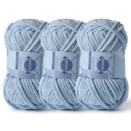 Chunky Chenille Yarn for Crocheting，Baby Yarn for Crocheting Soft Blankets，Bulky Yarns for Crochet Amigurumi，3×100g (3×74.3yds) Fluffy Velvet Yarns for Hand Knitting (3 Sky Blue)