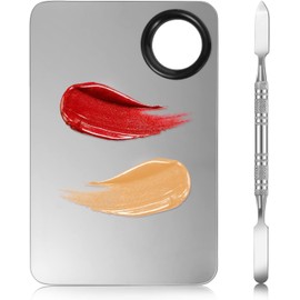 Juego 2 en 1 de paleta de mezcla de maquillaje, paleta de base de acero inoxidable con espátula para mezclar base, sombra de ojos, pestañas, arte de uñas