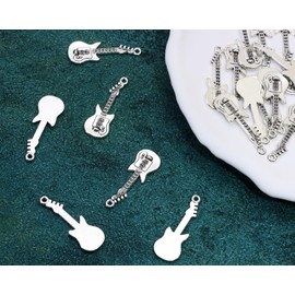 PPhtony Vintage Guitar Charms Music Theme Instrument Pendant for Bracelet Earring Necklace Keychain Jewelry Making Cards Scrapbook Gift Christmas Ornaments DIY Craft, 20PCS (Antique Silver)