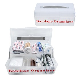 MiToBeLe Bandage Organizer,2 Tiers Bandage Storage with Lid and Handle,Large Portable Bandage Container for Home Cabinet,Office,School and Garage.