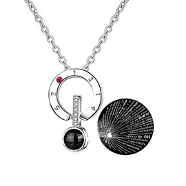 Necklace That Says I Love You in 100 Languages Projection Pendant Necklace That Says I Love U Different Ways for Women Teens Girls Girlfriend Mom Daughter with Meaning in Gift Box (Silver-Round)