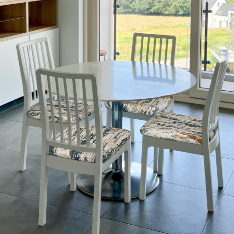 Granbey Teal Gold Stripes Dining Chair Seat Covers Set of