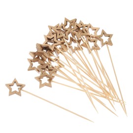 sourcing map Cocktail Toothpicks, 100Pcs 5.5" Bamboo Hollow Star Shape Long Fruit Stick Decorative Cocktail Skewers Pick for Drinks Appetizer Fruits, Gold