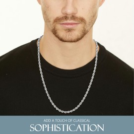 KISPER 24k White Gold Rope Chain Necklace – Thick 5mm White Gold Plated Stainless Steel Jewelry for Men & Women with Lobster Clasp, 22"