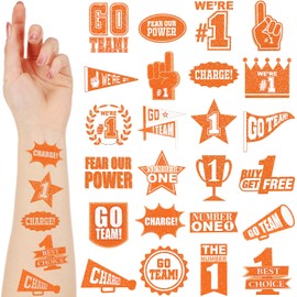 Landhoow 240 Pcs Orange Team Spirit Tattoos Temporary Glitter Go Team Tattoos Football Party Costume Accessory for School Spirit Supplies