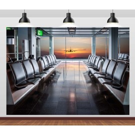 CORFOTO 6x4ft Airplane Waiting Area Photo Backdrop Airport Airplane Backdrop Photography Backdrop Airport Terminal Backdrop Holiday Travel Portrait Shoot Studio Prop