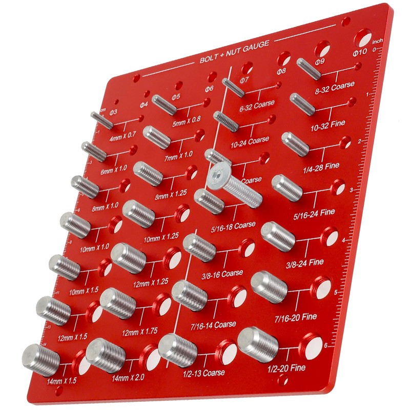 Nut and Bolt Thread Checker, 36 Thread Sizes Checker, Aluminum
