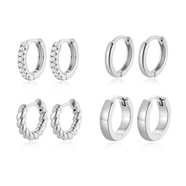 LILIE&WHITE Silver Hoop Earrings Set Women, 4 Pairs Hypoallergenic, Tarnish-Resistant Jewellery, Stylish Gift for Her, Elegant Accessories for Everyday and Special Occasions
