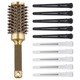 Cepillo Redondo 45 mm con Cerda de Jabali y Nano Cerámica Térmica, Cepillo Profesional para Secar, Alisar y Dar Volumen, Cepillo de Pelo Antiestático, Set Incluye 10 Pinzas Uso en Casa y Peluqueria