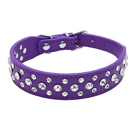 Bbmmayy Rhinestone Dog Collar, Bling Rhinestone PU Leather Crystal Diamond Pet Dog Cat Puppy Collar Black S M L XL (S, Purple)