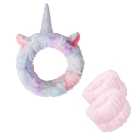 VURYAPI 3-Piece Face Wash Spa Headband Bracelet Set Cute Unicorn Makeup Skin Care Hair Band Towels Bracelets Face Head Wrap Wrist Hair Bobbles for Women Girls