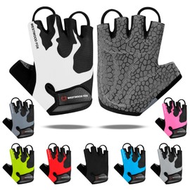 Cycling Gloves Half Finger Unisex Padded Grips Palm Bicycle Summer Riding MTB Bike Gloves for Men Women Non-Slip Fingerless Short Mountain Bike Ride Sports Hiking Mitts Climbing Gym (White, L)