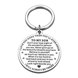 to My Son Gifts from Mom Dad, Son Keychain, Inspriational Gifts for Son, Graduation Gifts, Birthday Christmas First Day of School Gifts for Teen Boys, Back to School Supplies, Double-sided