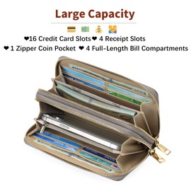 GOIACII Women's Wallet Large Capacity Double Zip Around Credit Card Holder Leather Ladies Wallet with RFID Blocking Phone Wristlet Purse