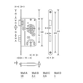 SSF Mortice Lock for Room Doors DIN 72 BB Right