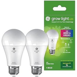 GE Grow LED Light Bulb for Plants Seeds and Greens, Balanced Light Spectrum, A19 (2 Pack)