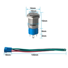 FULARR 3Pcs Premium 12mm Momentary Push Button Switch, 12V/24V 3A Car Ignition Starter Switch, IP66 Waterproof Stainless Steel Push Button Switch with Wire Socket Plug (White LED)